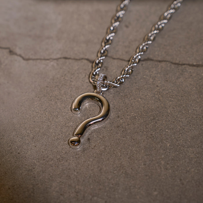 Question Mark Pendant + 6mm Rope Chain in White Gold Bundle