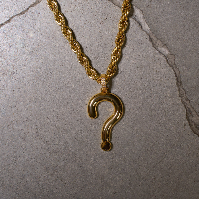 Question Mark Pendant + 6mm Rope Chain in Yellow Gold Bundle