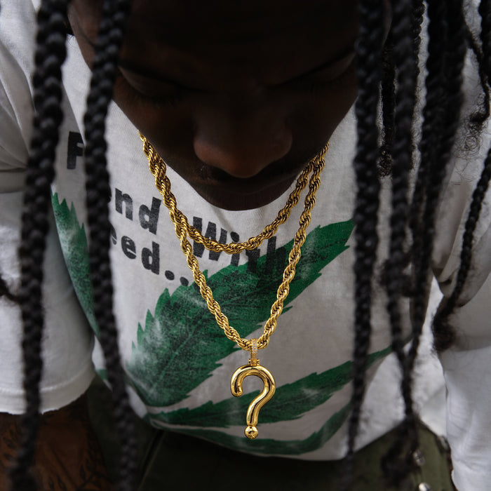 Question Mark Pendant + 6mm Rope Chain in Yellow Gold Bundle