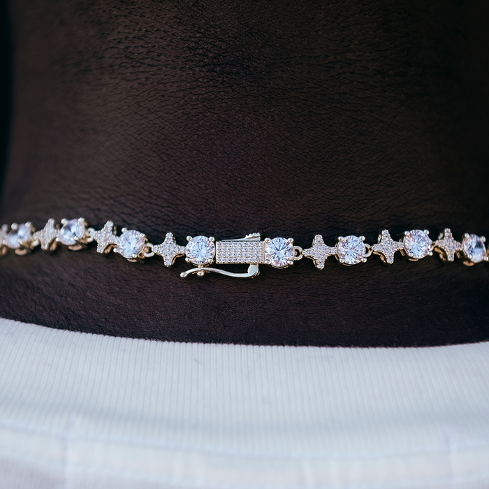 Round Stone Star Tennis Chain in Yellow Gold - 8mm