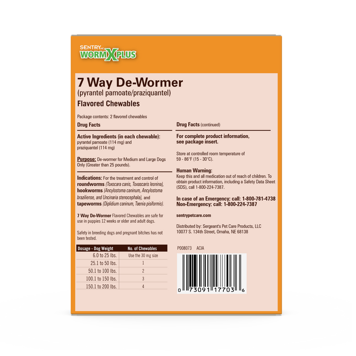 Sentry WormX Plus 7 Way DeWormer Dog Lrg 2CT