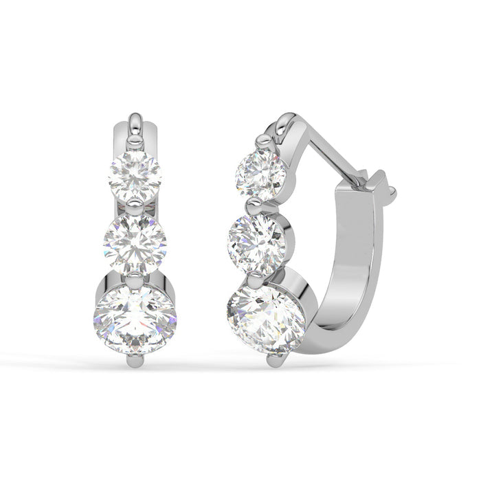 CLARA 925 Sterling Silver 3 stones Hoop and Huggies Bali Earrings