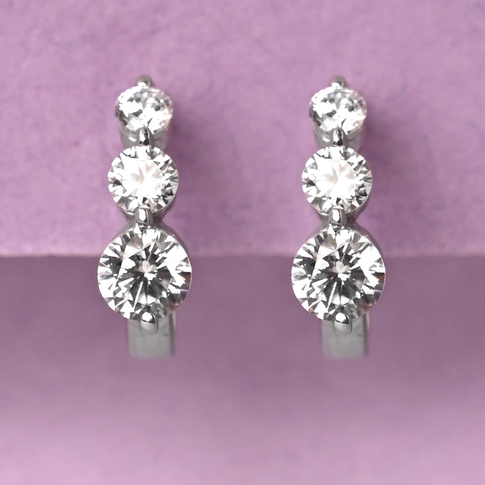 CLARA 925 Sterling Silver 3 stones Hoop and Huggies Bali Earrings