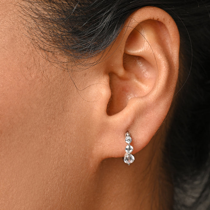 CLARA 925 Sterling Silver 3 stones Hoop and Huggies Bali Earrings