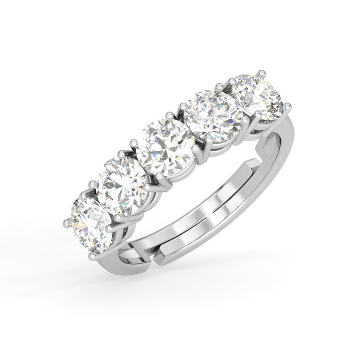 CLARA Pure 925 Sterling Silver 5 stone Eternity Finger Ring with Adjustable Band
