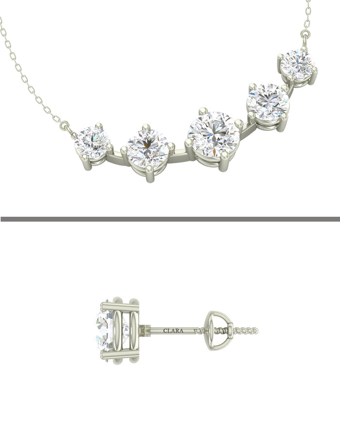 5 Stone Silver Chain Pendant with Earring
