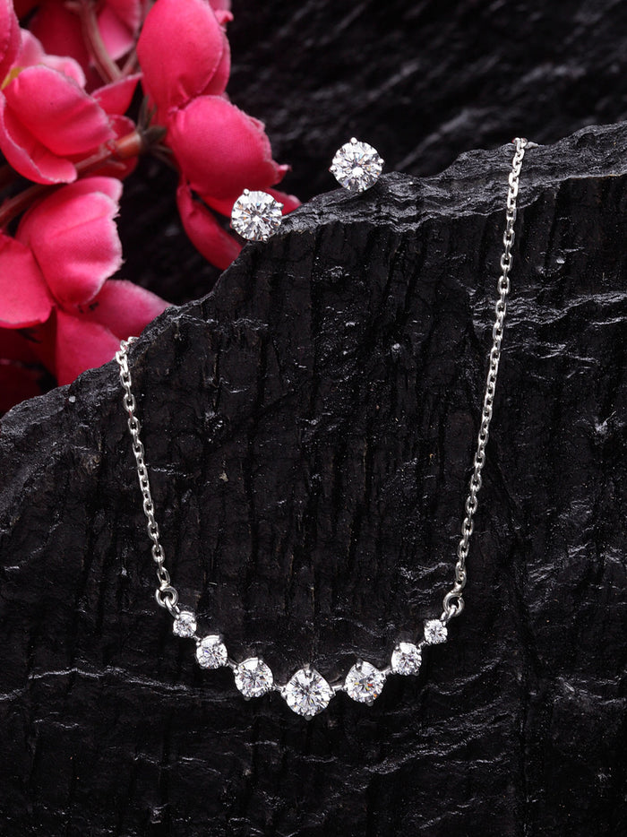 CLARA 925 Sterling Silver Rhodium Plated 7 Stone Pendant Earring Necklace Set with Chain Gift for Women and Girls