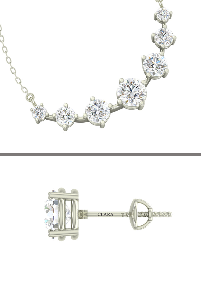 CLARA 925 Sterling Silver Rhodium Plated 7 Stone Pendant Earring Necklace Set with Chain Gift for Women and Girls