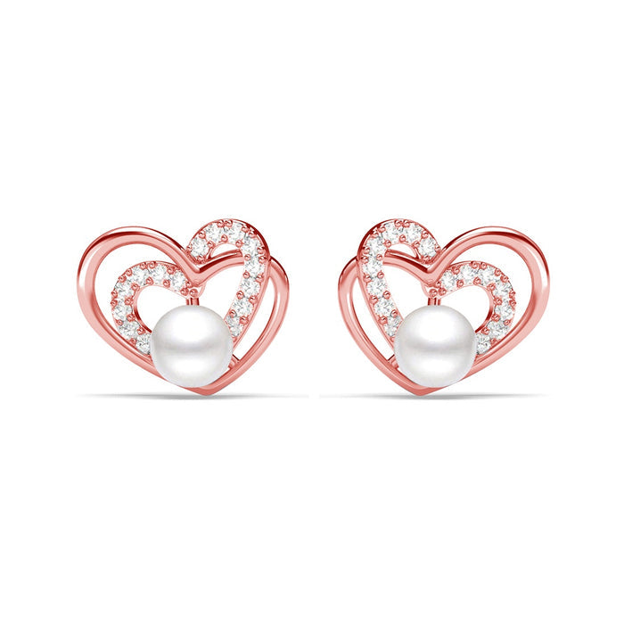 Silver Adah Freshwater Pearl Heart Stud Earrings