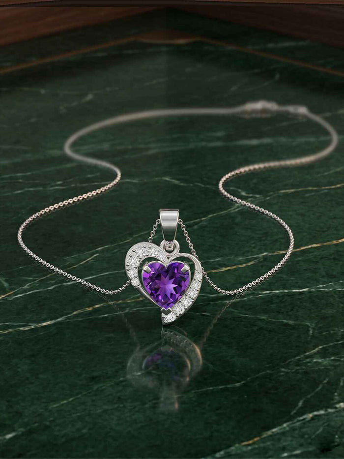 Silver Adelina Purple Heart Pendant with Chain