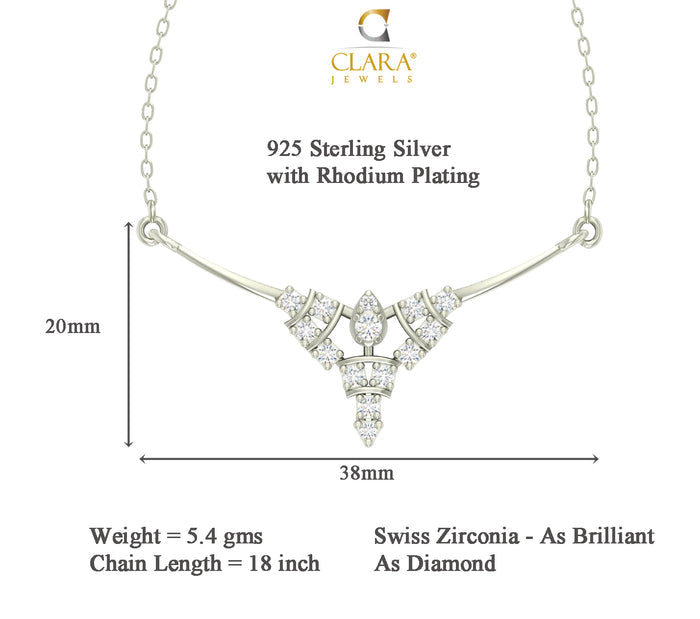 CLARA 925 Sterling Silver Rhodium Plated Alice Pendant Earring Necklace Set with Chain Gift for Women and Girls