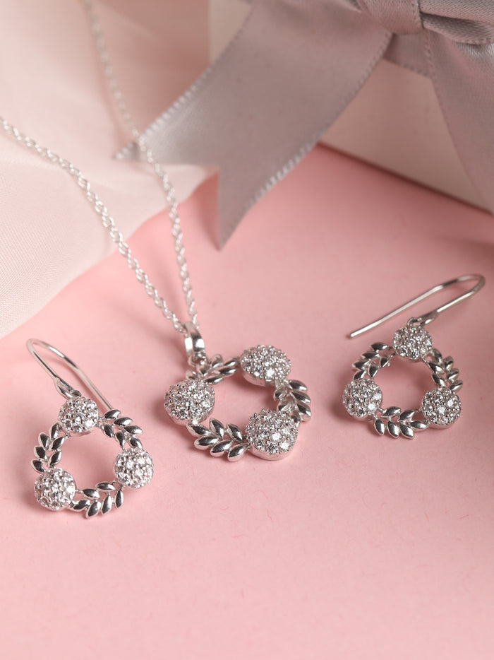CLARA 925 Sterling Silver Alma Pendant Earring Chain Jewellery Set