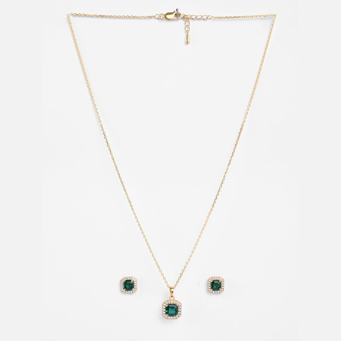 Silver Amati Green Solitaire Jewellery Set