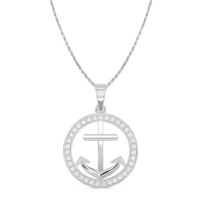 CLARA 925 Sterling Silver Anchor Halo Pendant Chain Necklace