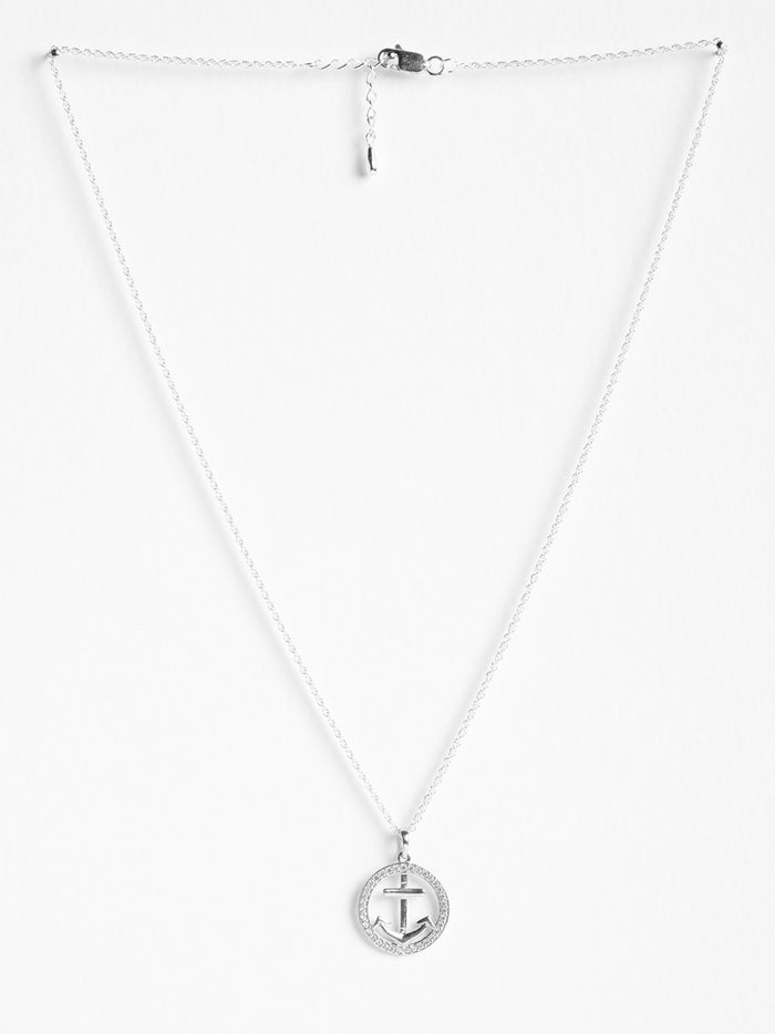 CLARA 925 Sterling Silver Anchor Halo Pendant Chain Necklace