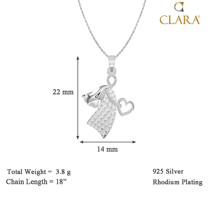 CLARA 925 Sterling Silver Angel Heart Pendant Chain Necklace