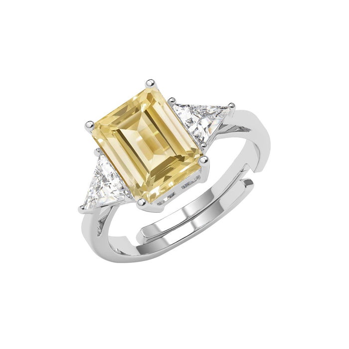 CLARA 925 Sterling Silver Size Adjustable Anya Fancy Yellow Solitaire Ring