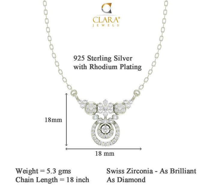 CLARA 925 Sterling Silver Rhodium Plated Aria Pendant Earring Necklace Set with Chain Gift for Women and Girls