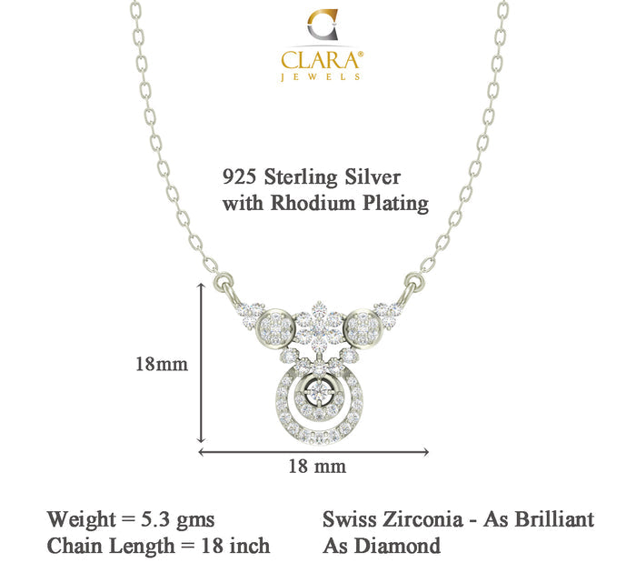 CLARA 925 Sterling Silver Rhodium Plated Aria Pendant with Chain Gift for Women and Girls