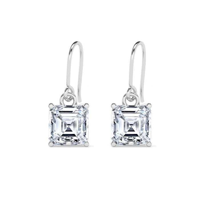 Silver Asscher Solitaire Dangle Drop Earrings