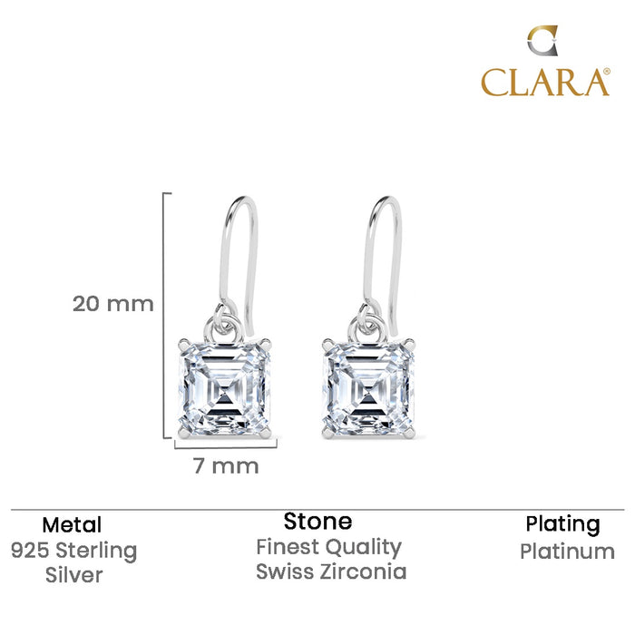 Silver Asscher Solitaire Dangle Drop Earrings