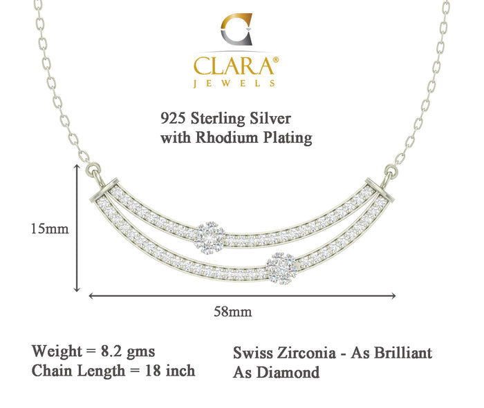 CLARA 925 Sterling Silver Rhodium Plated Ava Pendant Earring Necklace Set with Chain Gift for Women and Girls