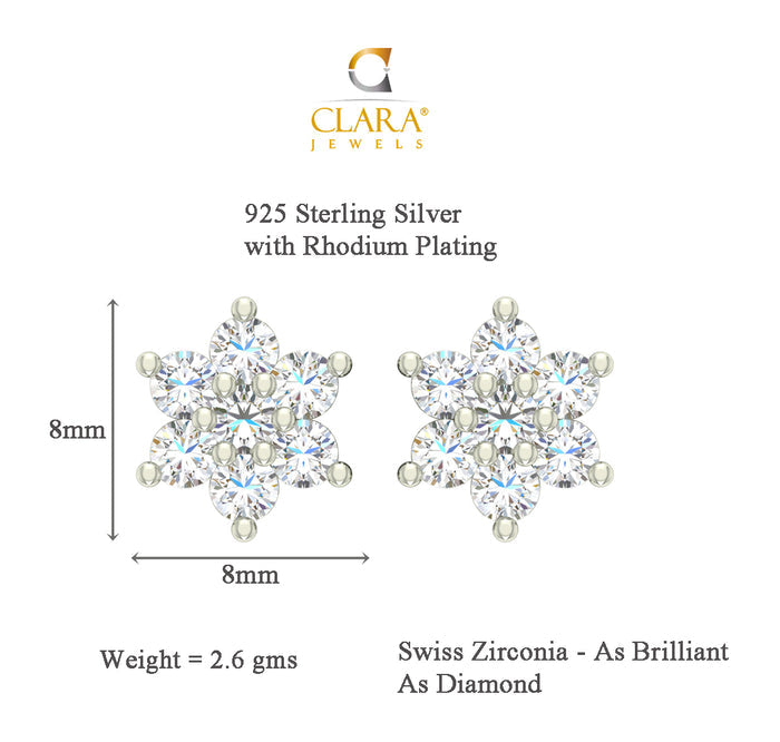 CLARA 925 Sterling Silver Rhodium Plated Ava Pendant Earring Necklace Set with Chain Gift for Women and Girls