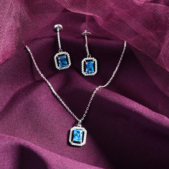 CLARA 925 Sterling Silver Azul Pendant Earring Chain Jewellery Set