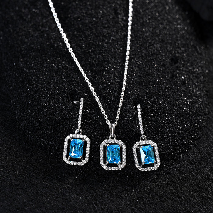 CLARA 925 Sterling Silver Azul Pendant Earring Chain Jewellery Set
