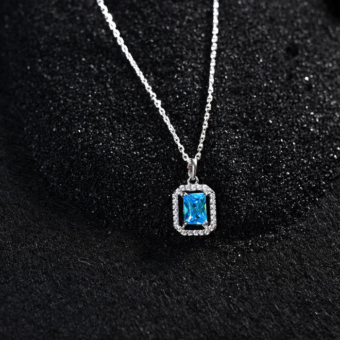 CLARA 925 Sterling Silver Azul Pendant Chain Necklace