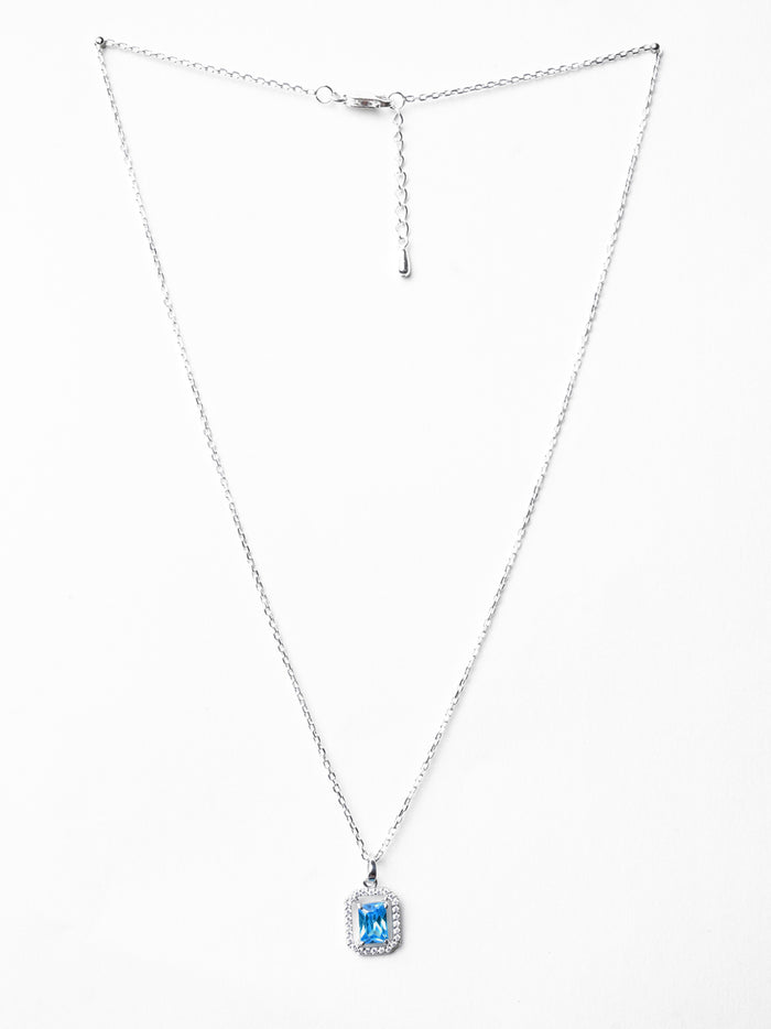 CLARA 925 Sterling Silver Azul Pendant Chain Necklace