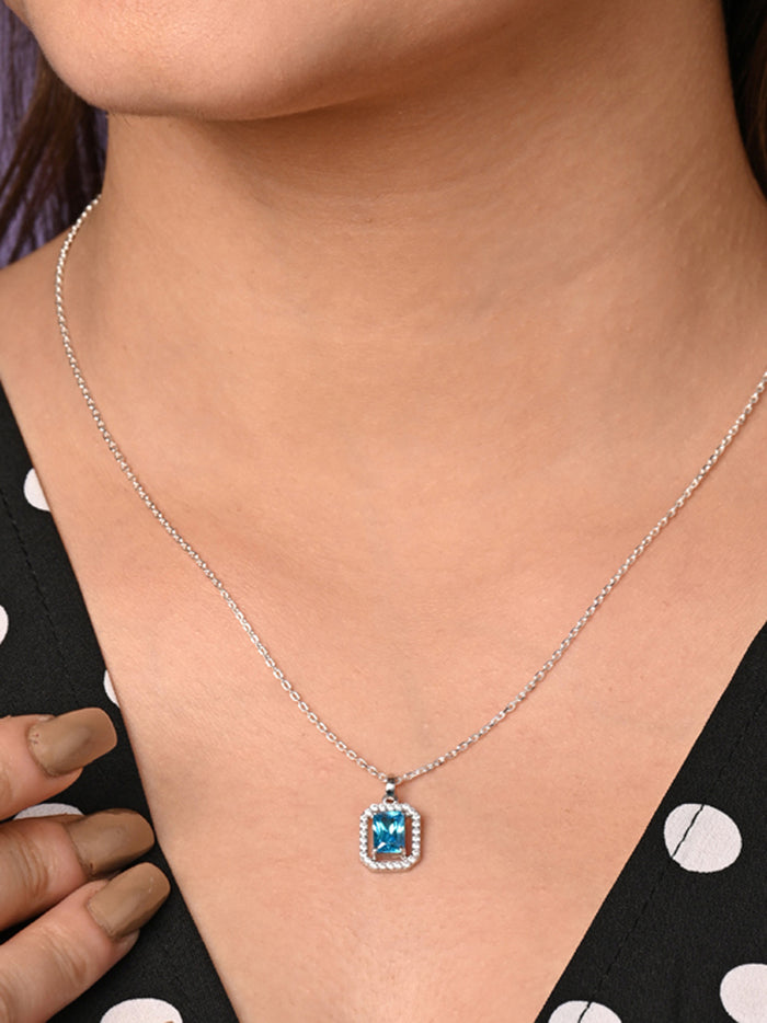 CLARA 925 Sterling Silver Azul Pendant Chain Necklace