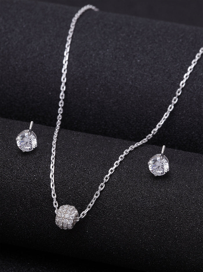 CLARA 925 Sterling Silver Rhodium Plated Ball Pendant Earring Necklace Set with Chain Gift for Women and Girls