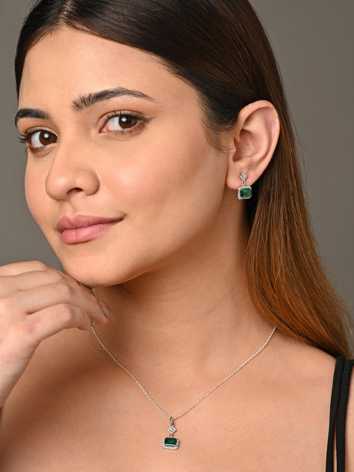 CLARA 925 Sterling Silver Bianca Pendant Earring Chain Jewellery Set