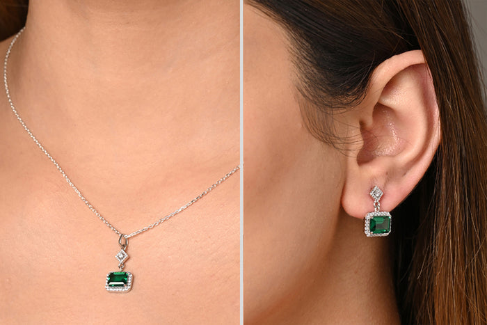 CLARA 925 Sterling Silver Bianca Pendant Earring Chain Jewellery Set