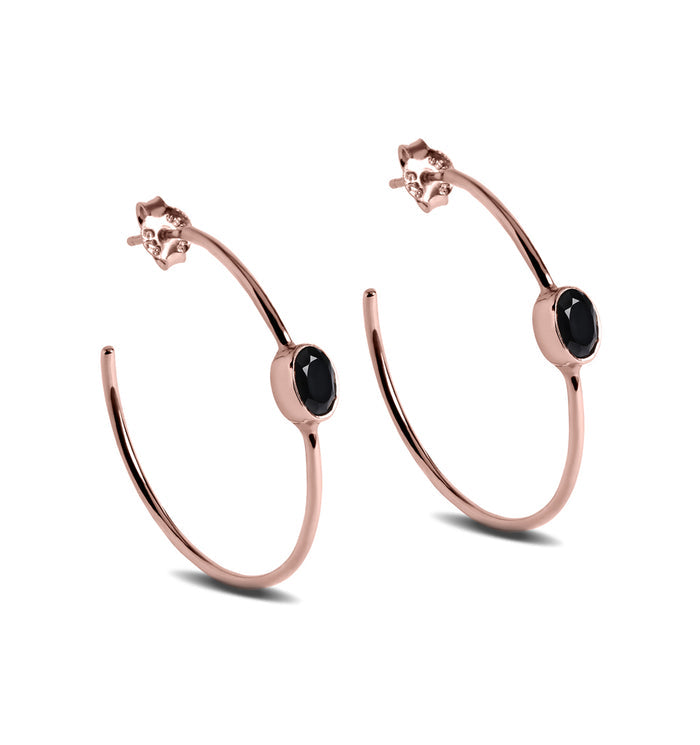 Silver Black onyx Hoop Earrings