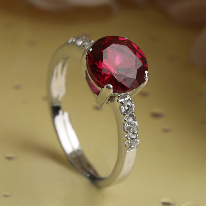 CLARA 925 Sterling Silver Blood Red Eye Ring with Adjustable Band | Rhodium Plated, Swiss Zirconia | Gift for Women & Girls