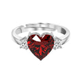 CLARA 925 Sterling Silver Blood Red Heart Ring with Adjustable Band | Rhodium Plated, Swiss Zirconia | Gift for Women & Girls