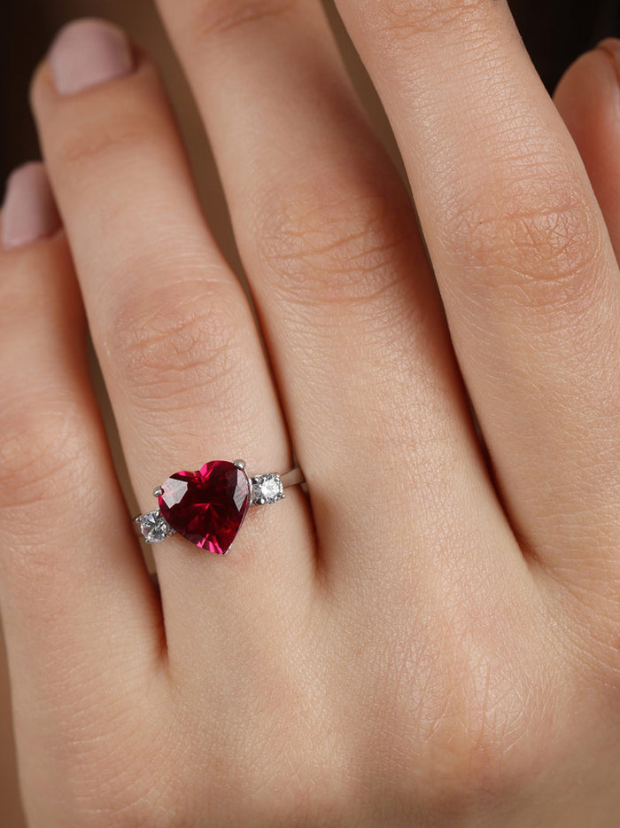 Silver Blood Red Heart Ring