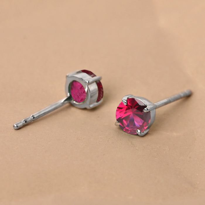 CLARA 925 Sterling Silver Blood Red Studs Earrings Gift for Kids Girls
