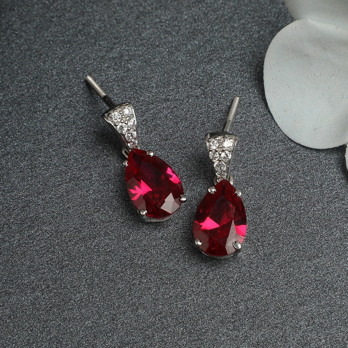 CLARA 925 Sterling Silver Blood Red Tear Drop Earring | Rhodium Plated, Swiss Zirconia | Gift for Women & Girls