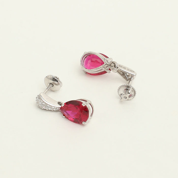 Silver Blood Red Tear Drop Earring