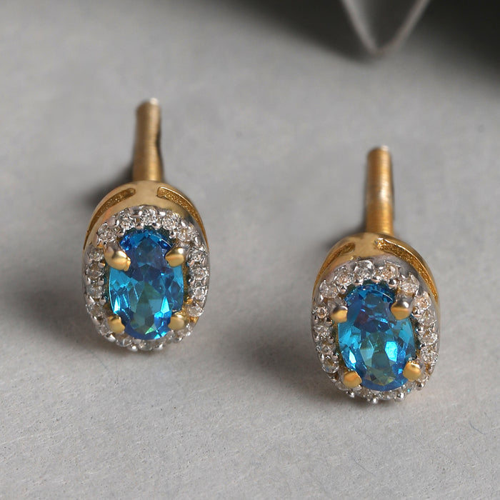 CLARA 925 Sterling Silver Blue Earrings with Screw Back