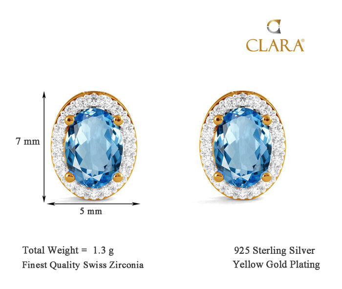 CLARA 925 Sterling Silver Blue Earrings with Screw Back