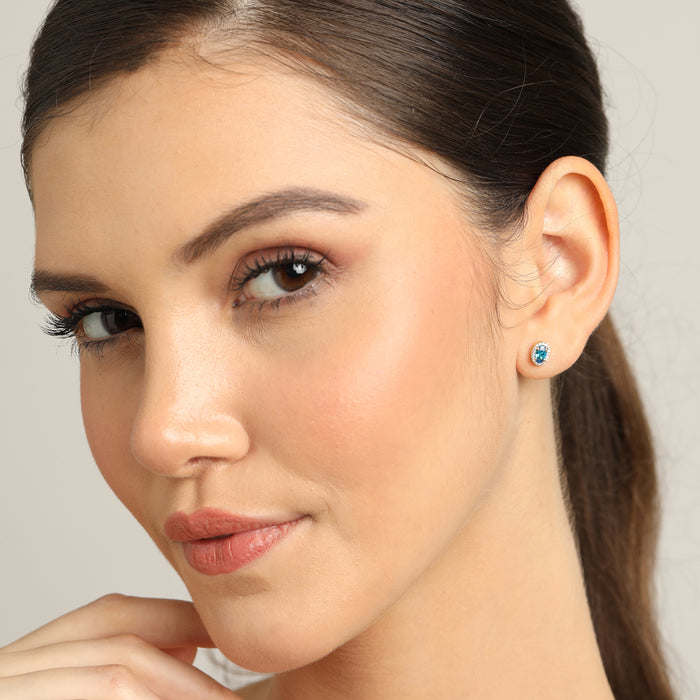 CLARA 925 Sterling Silver Blue Earrings with Screw Back