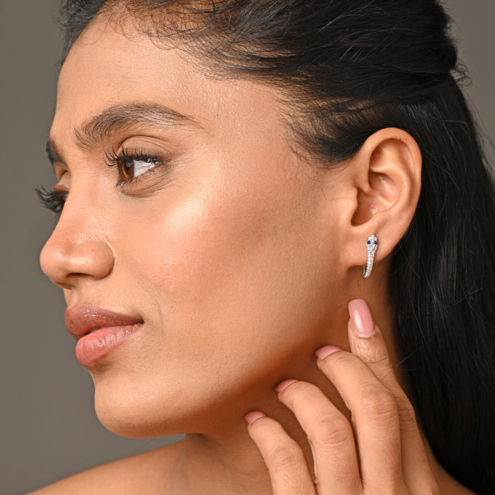 CLARA 925 Sterling Silver Blue Eye Snake Hoop Bali Earrings