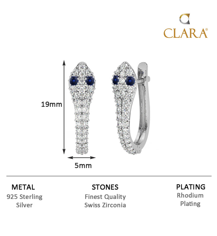 CLARA 925 Sterling Silver Blue Eye Snake Hoop Bali Earrings