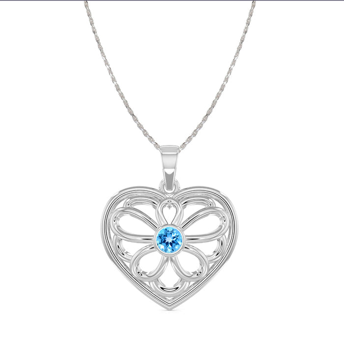 CLARA 925 Sterling Silver Blue Heart Pendant Chain Necklace