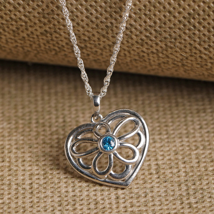 CLARA 925 Sterling Silver Blue Heart Pendant Chain Necklace