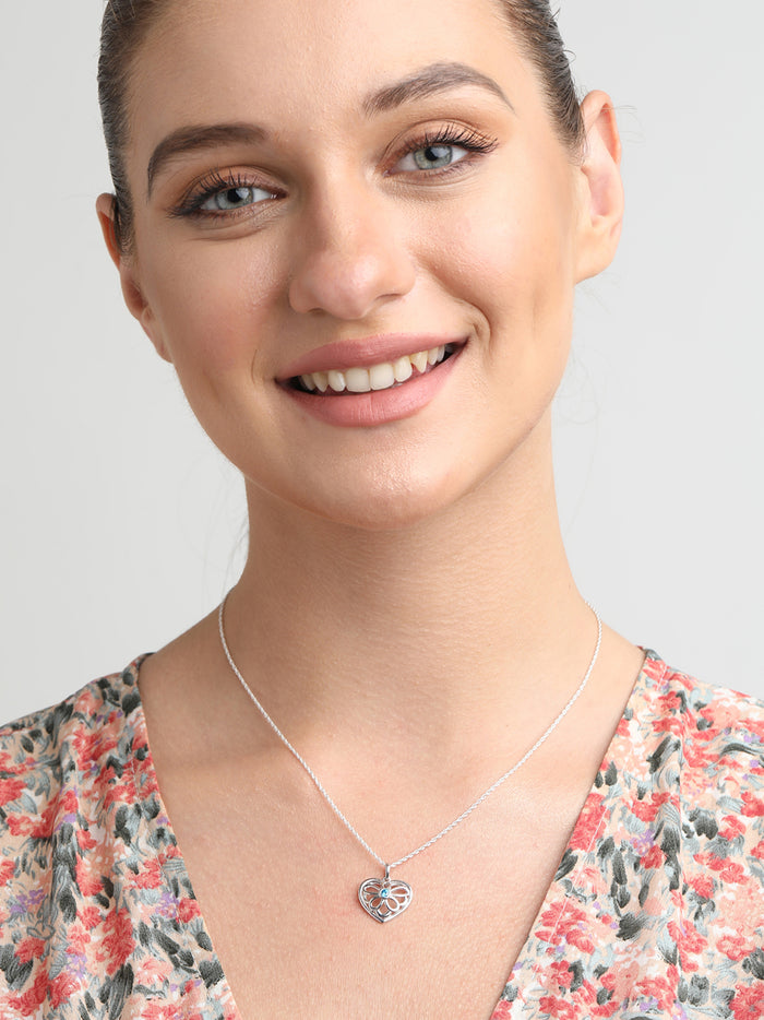 CLARA 925 Sterling Silver Blue Heart Pendant Chain Necklace
